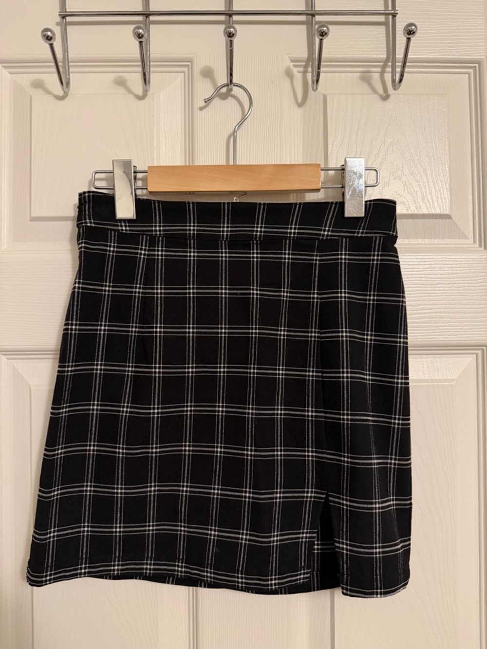 Garage Black and White Plaid Mini Skirt with Small Side Slit
